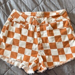 Altar’d state burnt Orange and White Checkered High Waist Shorts